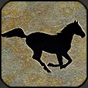 Stone mosaic silhouette running horse.